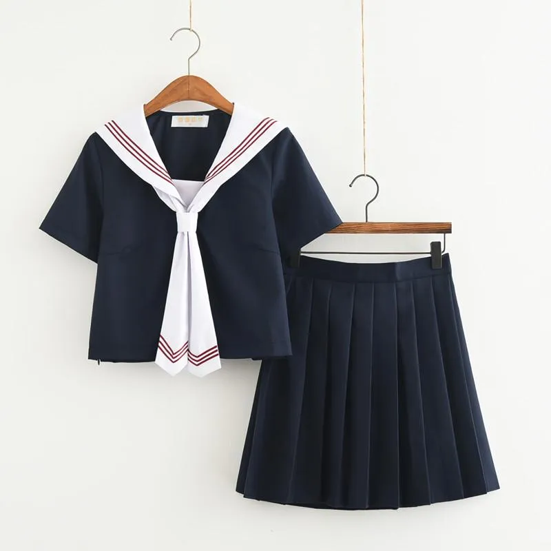 Set di abbigliamento Abito JK giapponese Tre linee Uniforme scolastica donna Alta Marinaio Marina Costumi Cosplay Studente Ragazze Gonna a pieghe Abbigliamento Clothi