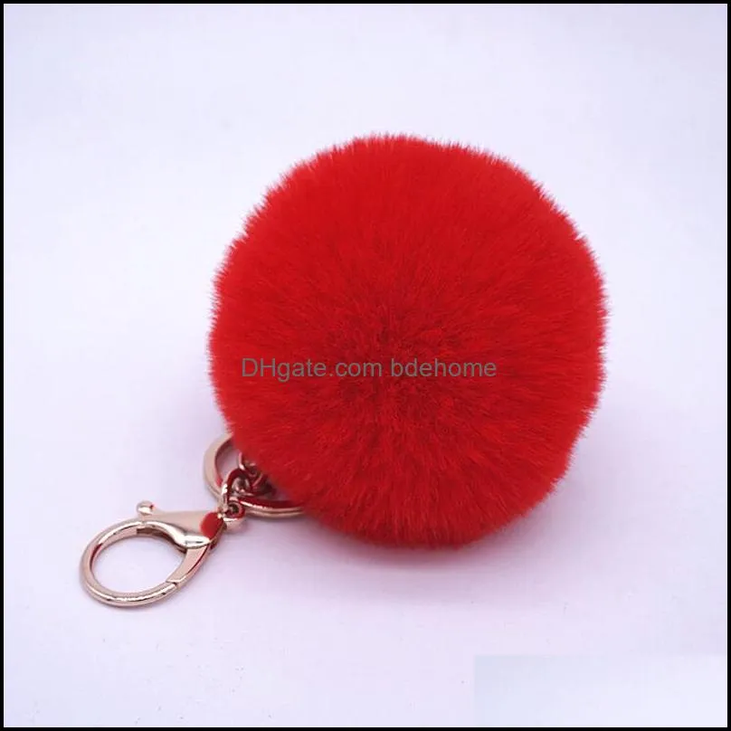 lovely keychains women`s pom poms faux rex rabbit fur 8cm ball key chains girl bag hang car key ring pendant