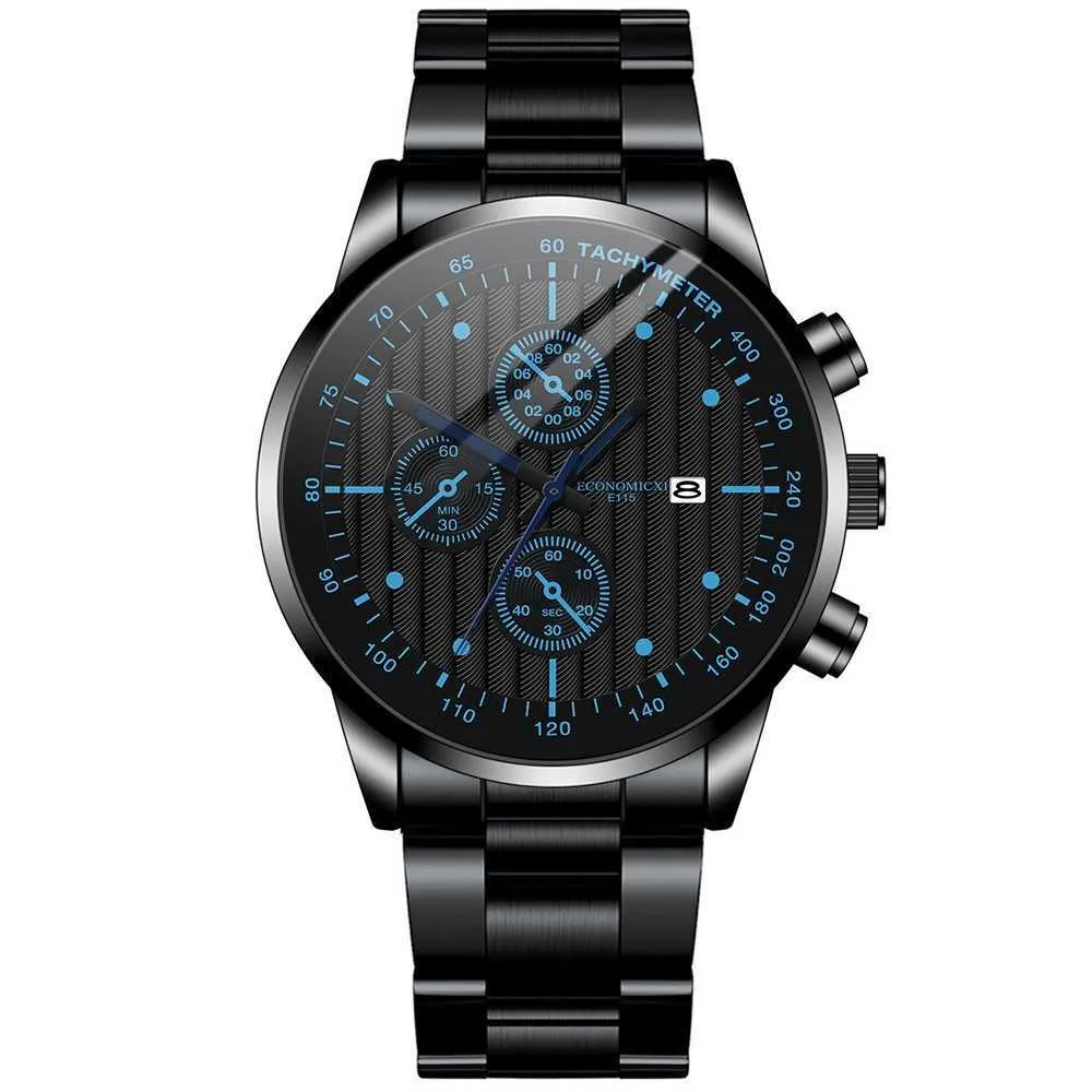 Mannen polshorloges mode eenvoudige zwart blauw luxe holle stalen mechanische horloge pols mannelijke klok decoratie zakelijke retro