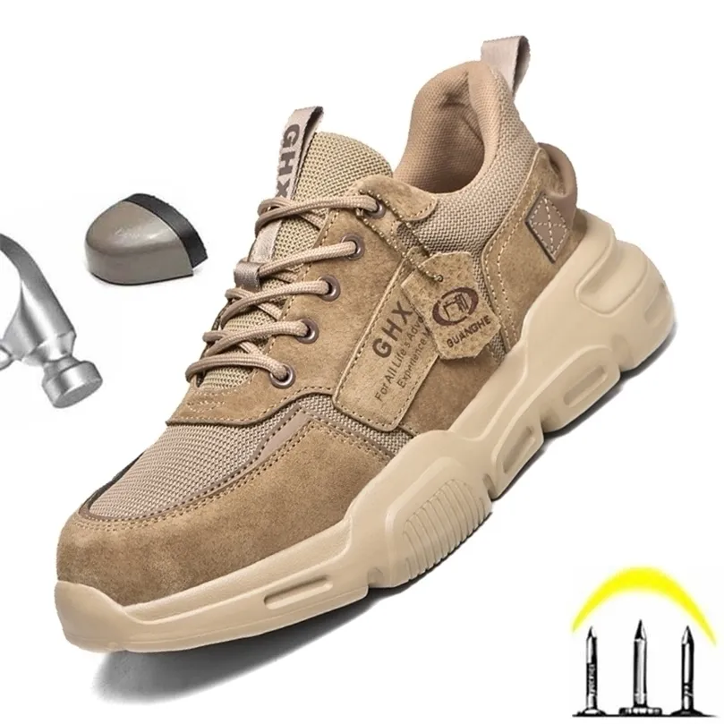 Arbetssäkerhetsskor stål tå antipunktur oförstörbara män stövlar Intersula Suede Leather Upper Sneakers 220728