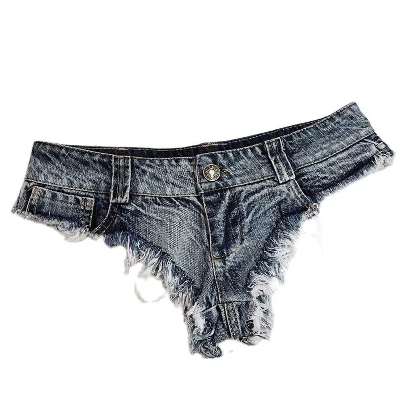 Mujeres Sexy Cintura Baja Agujero Vaquero Con Borlas Pantalones