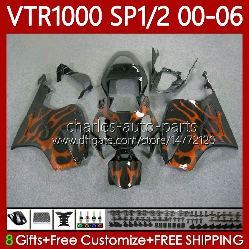 Fairings do OEM para Honda VTR RTV 1000 VTR1000 2000 2001 2002 2003 04 05 06 Corpo 123No.200 RC51 SP1 RTV1000 00-06 SP2 VTR-1000 Orange Black 00 01 02 03 2004 2005 2006