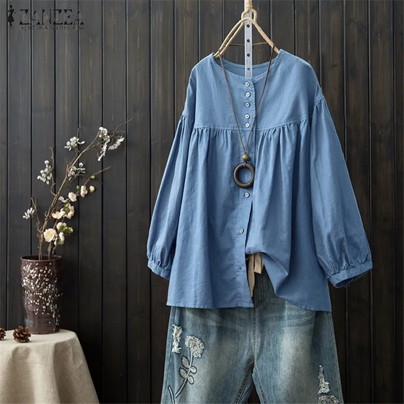 2019 Autumn Botton Top Kobiet Koszulka Plisowana bluzka żeńska swobodna długie rękaw Blusa Vintage Cardigan Oversizezed T200321