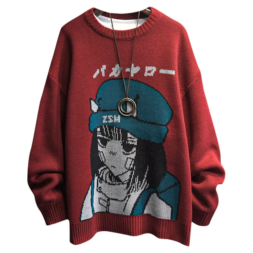 Męskie swetry Para kreskówek sweter z drukowaniem japońskie pulloczyka na drutach runda NE 220823