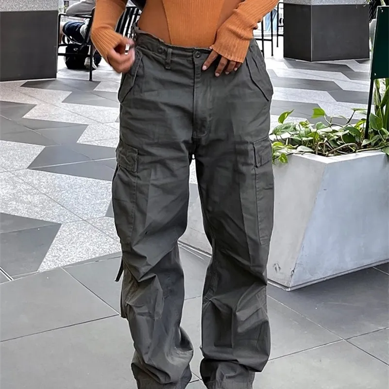 Vintage Cargo Pants w lupgy dżinsy kobiety mody streetwearu Streetwear proste wysokiej talii Y2K Casual Denim Spoders kombinezon 220726