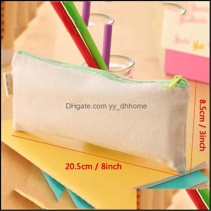 blank canvas pen pouch zipper pencil case cosmetic bag makeup bags clutch bag organizer student stationery storage bags gift vt0294