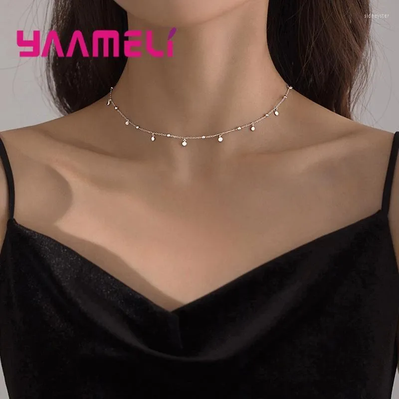 Chokers Boho Choker Necklace 925 Sterling Silver Round Disk Tags Charms Women Femme Collar Jewelry Holidays Party OrnamentsChokers Sidn22