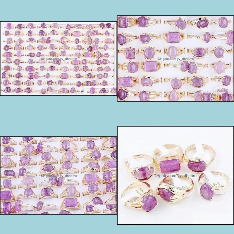 wholesale bulk 25pcs purple natural stone retro rings band wedding engagement xmas gift fashion jewelry