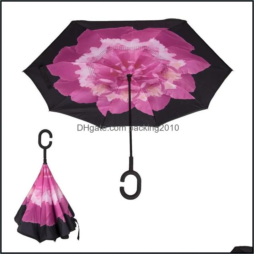 reverse windproof umbrella creative inverted umbrellas with c handle double layer inside out everted parachute umbrellas 150 styles
