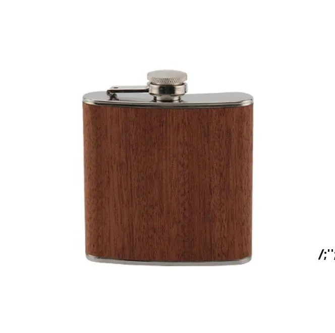 Logo Personalizza Mini Pocket Fiaschetta in acciaio inossidabile Venatura del legno Colore Fiaschetta per liquore all'aperto a prova di perdite JLA13516