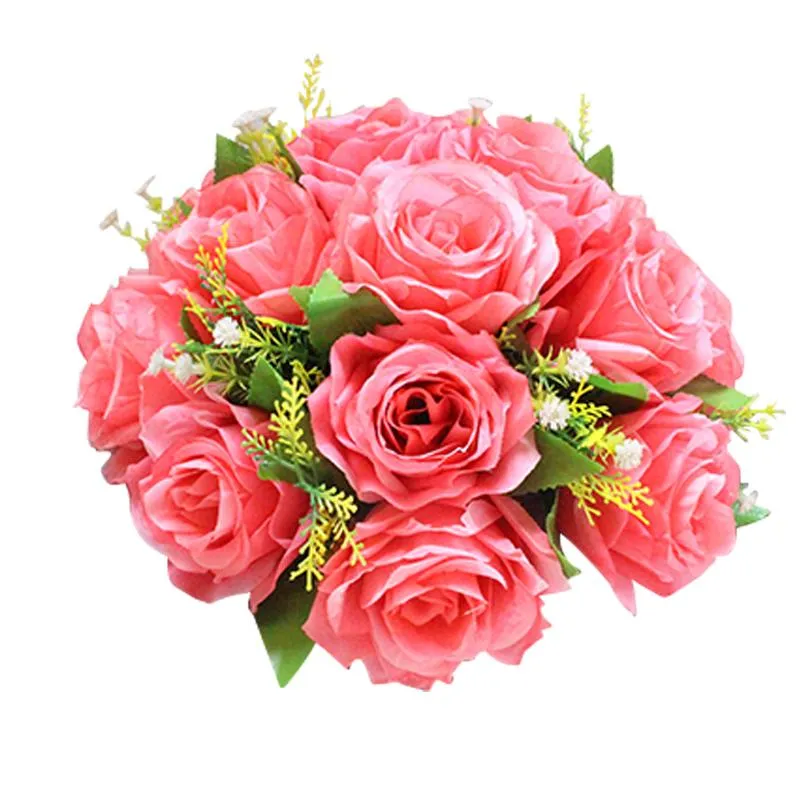 Decorative Flowers & Wreaths Silk Artificial 1 Bouquet 15 Heads Rose Fake Flower Peony Ball DIY Wedding Decoration For Home Auditorium Car