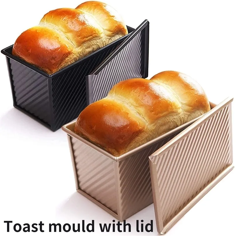 450g Pan de pão retângulo com capa Bolo de cozimento Bolo de molde Torria anti-bastão Caixa de torrada com pão de aço aluminado de ouro 220517