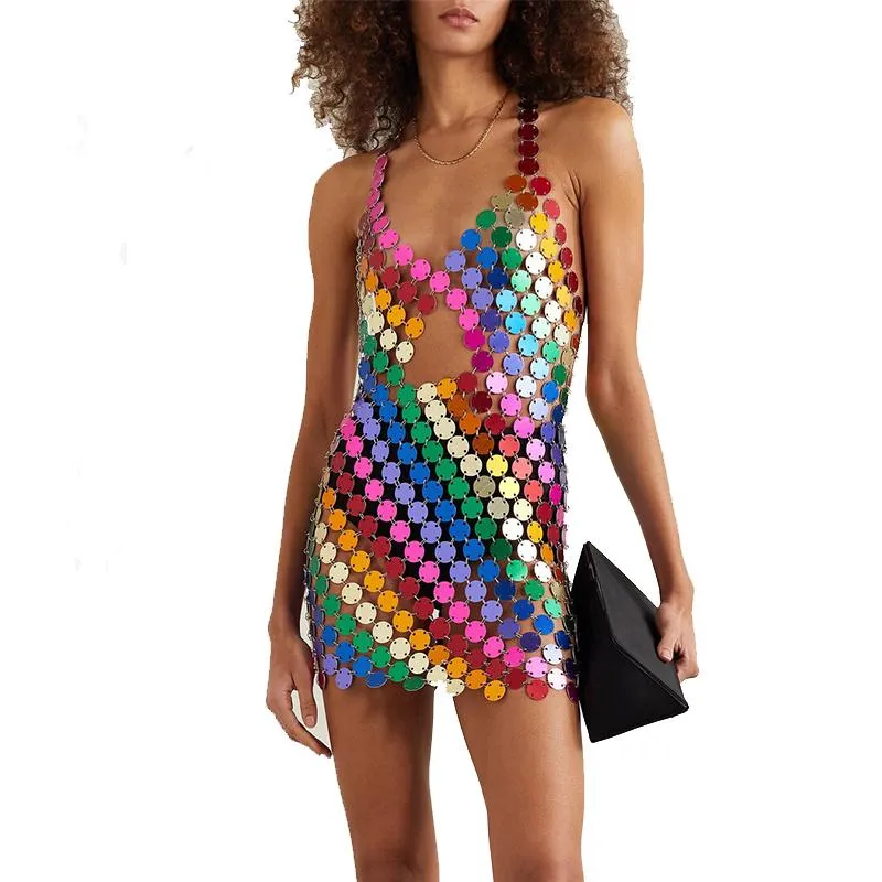 Casual Dresses Rainbow Open Back Chainmail Mini Dress Women Sexy Colorful  Striped Nightclub Party Ladies Casual From Xmlongbida, $83.58 | DHgate.Com