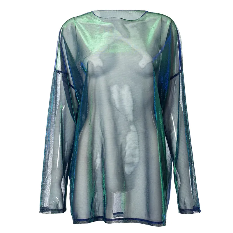 See Through Womens Tops Sheer Mesh Long Sleeve Tee, Summer