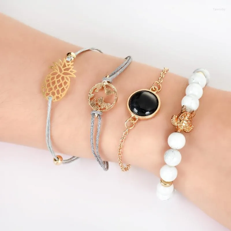 Связанная цепочка женщин Boho Bracelet Set Set The Charm Aneaple Beads Браслеты летний пляж Bohemia веревка плетения Fawn22