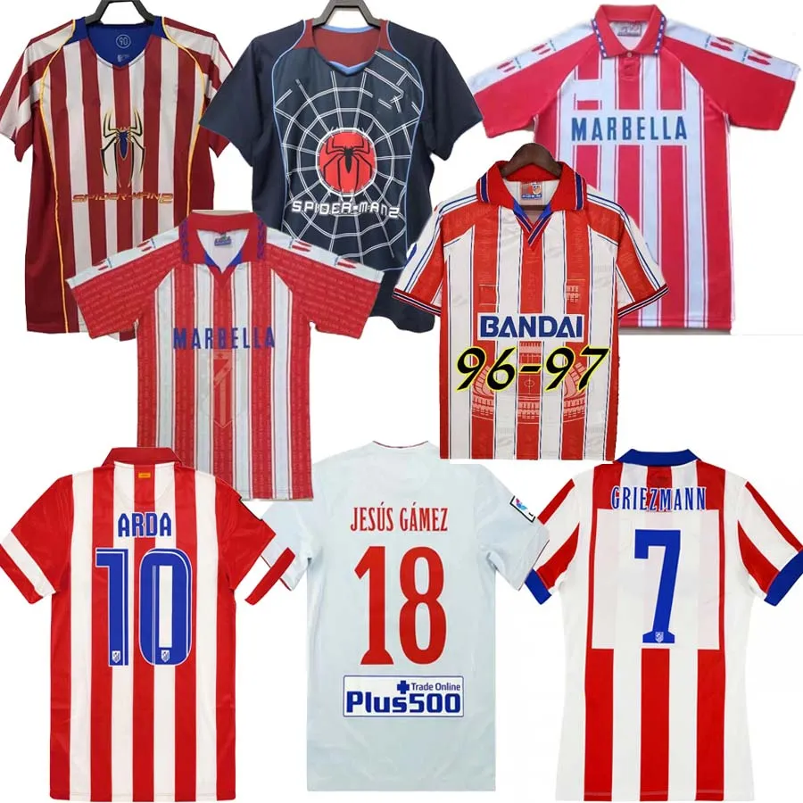 Retro 2004 2005 2013 2014 Atletico Madrids Soccer Jerseys Kun Aguero Griezmann Maxi F.Torres 04 05 10 11 13 14 15 94 95 96 97 Gabi