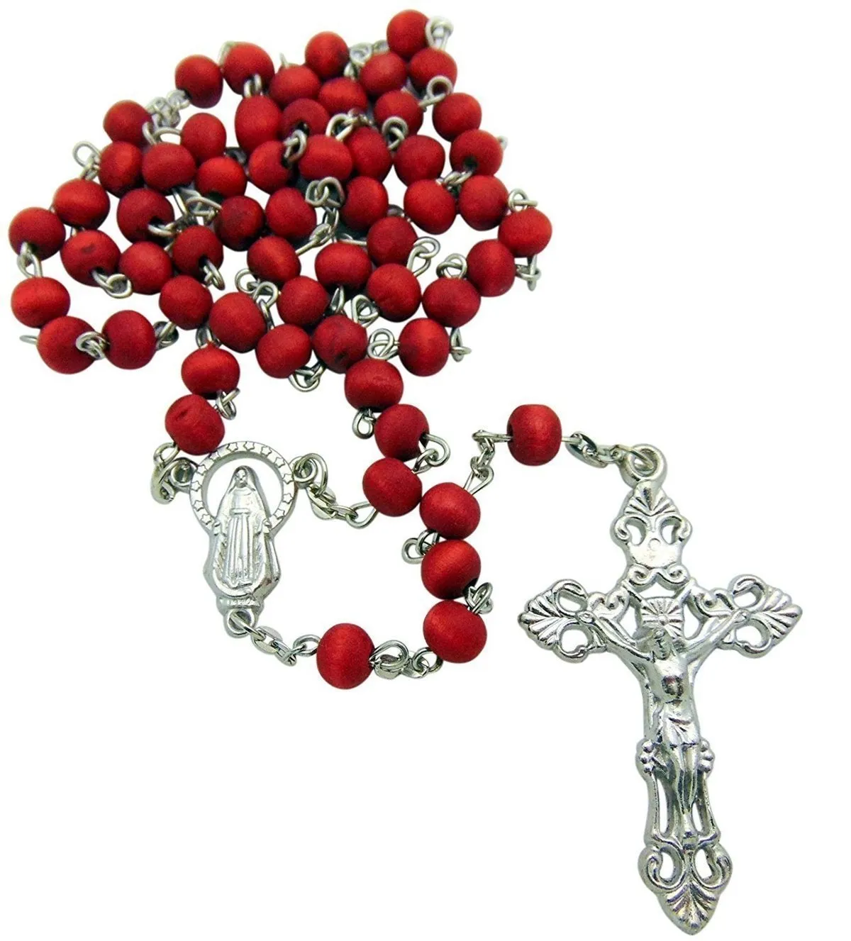 Red Beads Cross Rosary Beads Necklace Prayer Beads Christian Church Supplies