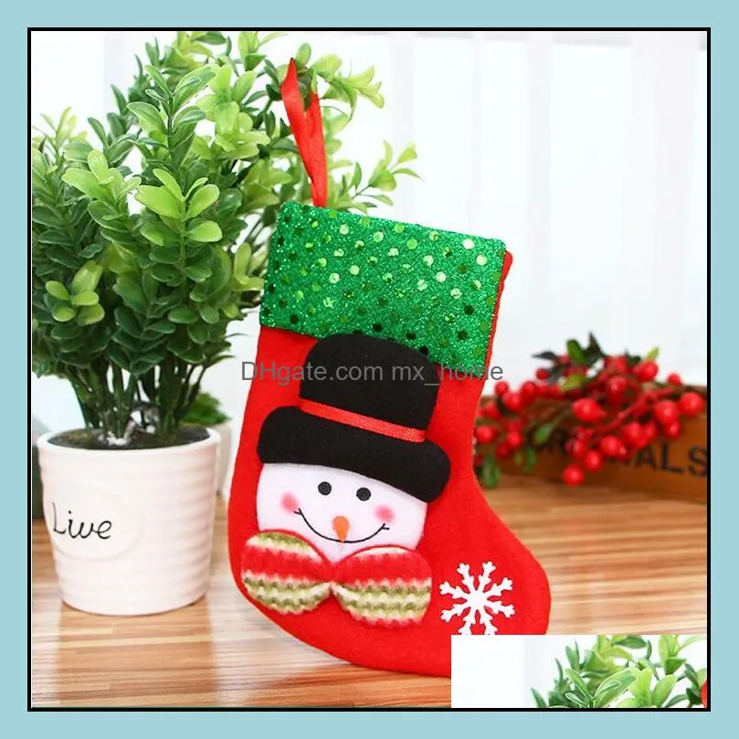 mini christmas hanging socks cute candy gift bag snowman santa claus deer bear christmasstocking for xmas tree decor pendant wq02