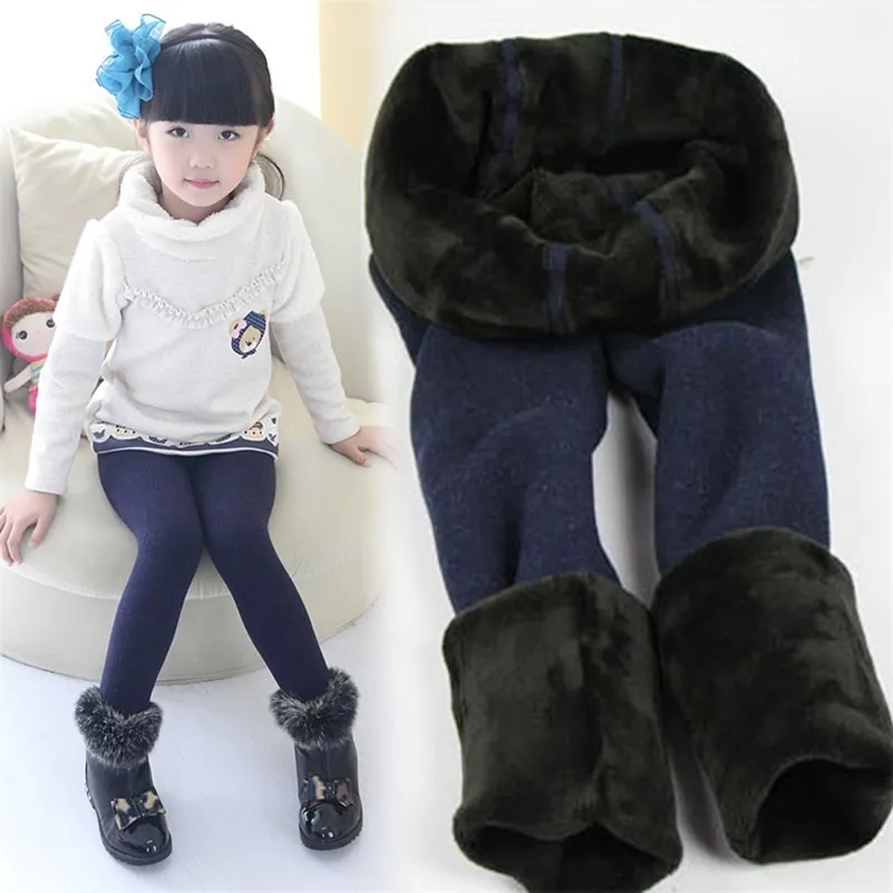 Winter Fur Girls Leggings Children Kids Thick Warm Elastic Waist Colorful Cotton Pants 220803