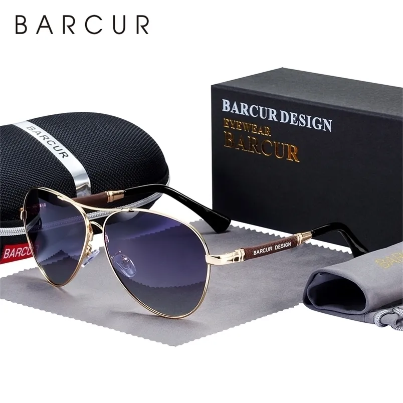 BARCUR Design Alloy Sunglasses Polarized Men's Sun Glasse Pilot Gradient Eyewear Mirror Shades 220527
