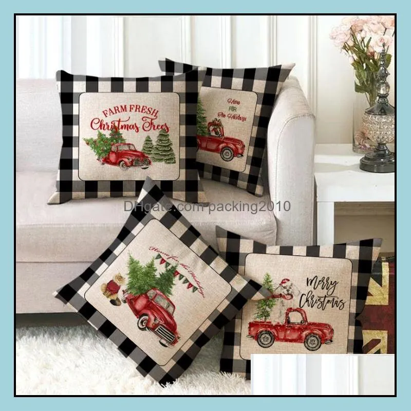 Christmas Pillow Case Covers Plaid Merry Xmas Throw Cushion Cover For Xmass Tree deer British Home Car Sofa Decoration 45*45cm