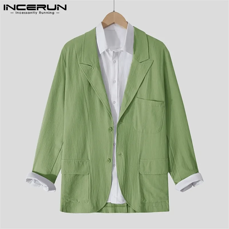 IndeRun Fashion Cotton Blazer Męska stylowa marka Stylowa garnitury swobodne wygodne pojedyncze kurtki w kolorze liniowym S-5xl 220801