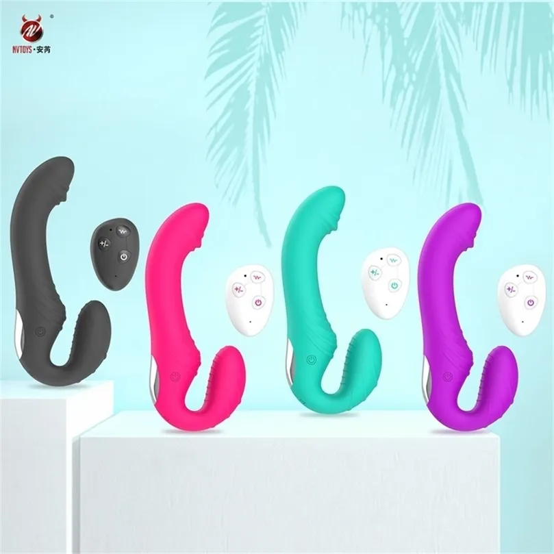 10 Speeds Strapless Strapon Anal Prostate Massager Dildo Vibrator Female Double Vibrating G Spot Adult Sex Toys for Women Couple 220310