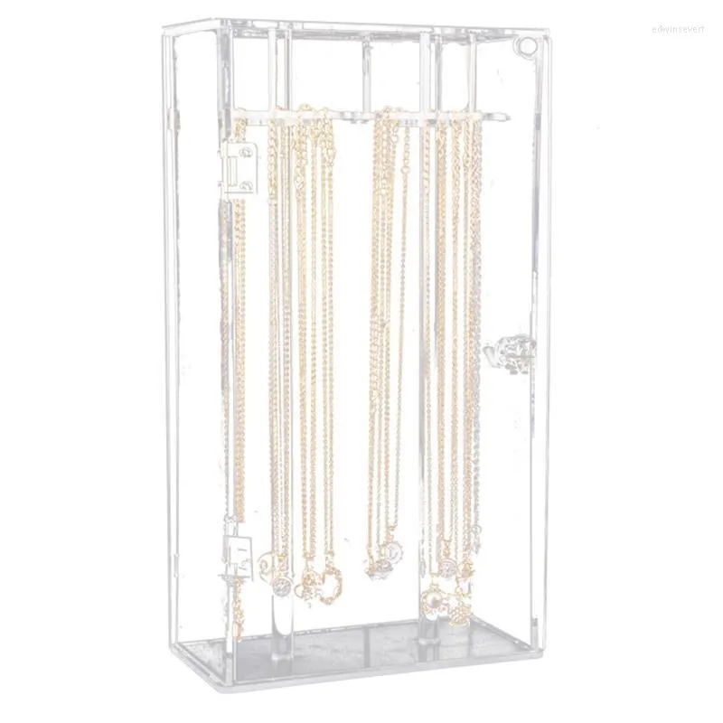 Smycken påsar väskor akryl 24 krokar rotation halsband display stativ hänge arrangör hållare dammsäker låda edwi22
