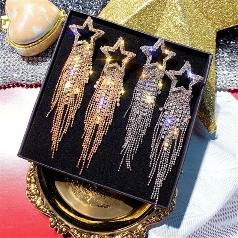 Dangle żyrandol moda długie kryształowe kolczyki dla kobiet dziewczęta bijoux luksus błyszczącego koloru gwiazda biżuteria prezentsdangle