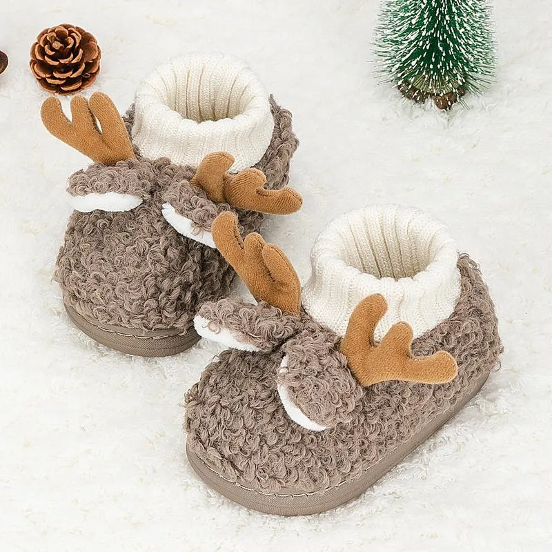 Athlétique en plein air enfants garçons fille coton pantoufles chaussures renne de noël hiver chaud peluches intérieur bottes pour enfants chaussures athlétiques