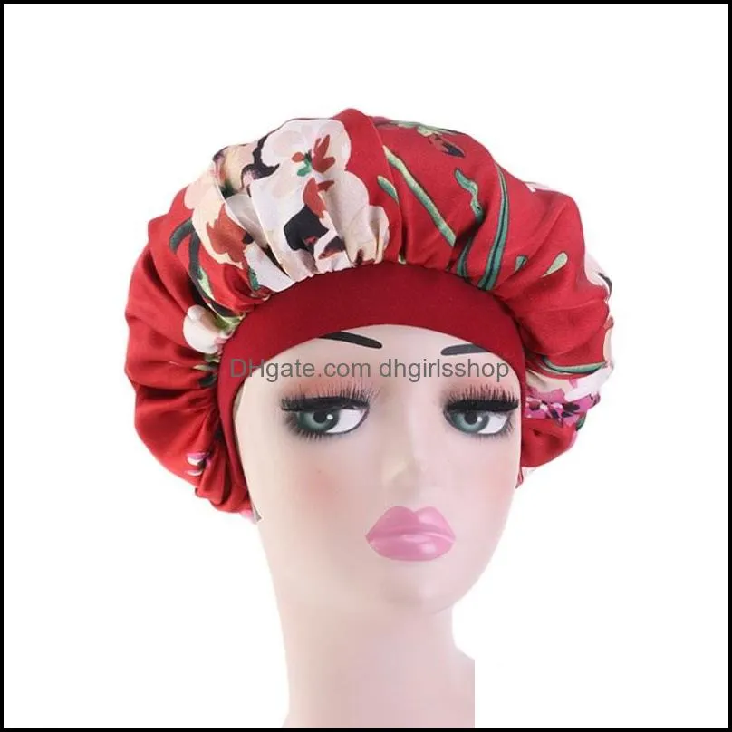 Fashion Women Imitation Silk Turban Elastic Muslim Hat Chemo Cap Floral Print Headwrap Soft Sleeping Hat Beanie Hijabs Accessories