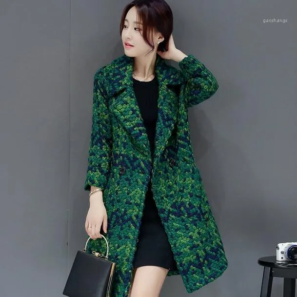 Cappotto di lana Donna Slim Giacca di tweed medio-lunga Capispalla femminile di alta qualità Verde Marca DC463