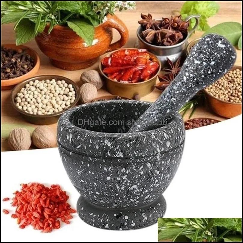 Resin Mortar Pestle Set Vitlök Herb Spice Mixing Slip Crusher Bowl Restaurang Köksredskap 220221 Drop Leverans 2021 Mills Kitchen DIN