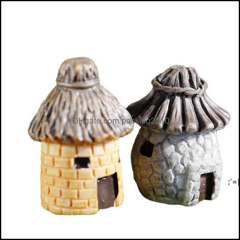 cartoon expression house garden decoration miniature thatch roof cottage fairy gardening micro landscape moss bottle decor