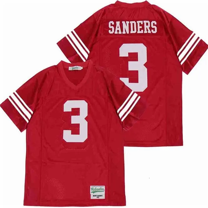 Chen37 Heritage Hall 3 Barry Sanders High School Football Jersey Men Breathable Pure Cotton Team Color Red Embroidery And Sewing Good Quality