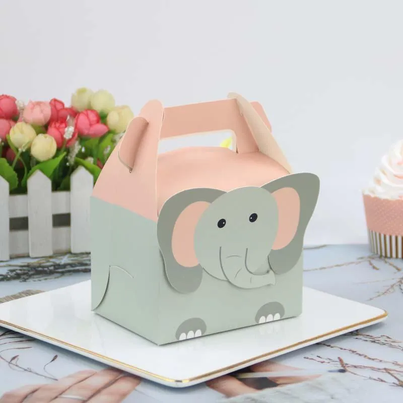 Confezione regalo 50 pezzi / 500 pezzi Scatola di caramelle per animali del fumetto Leone Elefante Orso Biscotto portatile per bambini Forniture per feste di compleanno Confezione regalo Regalo