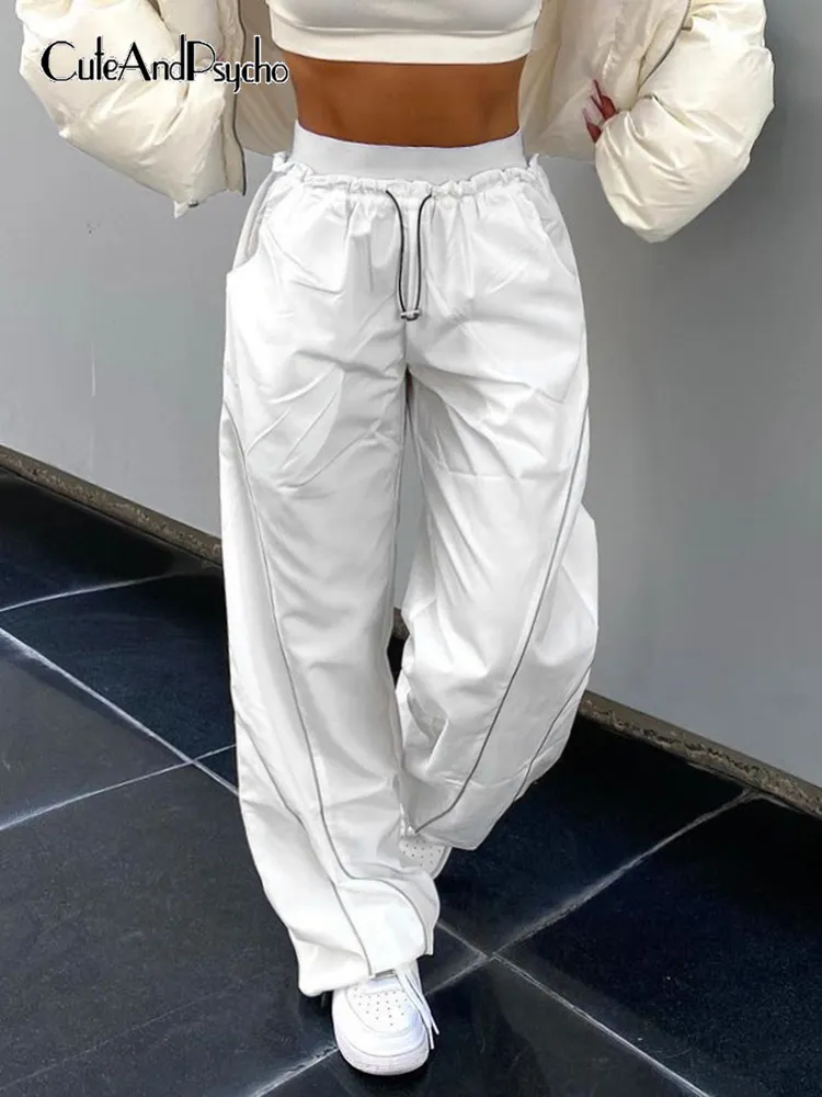 CuteandPsycho Loose High midja Tech Baggy Sweatpants Streetwear Joggers Women Wide Leg Pants Casual Basic Punk Trousers Fashion 220816