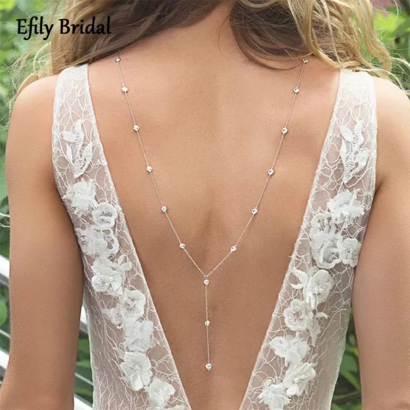 Chaînes Efily Strass Cristal De Mariée Retour Chaîne Collier Pour Les Femmes Dos Nu Robe Bijoux Argent Couleur De Mariage Toile De Fond GiftChains