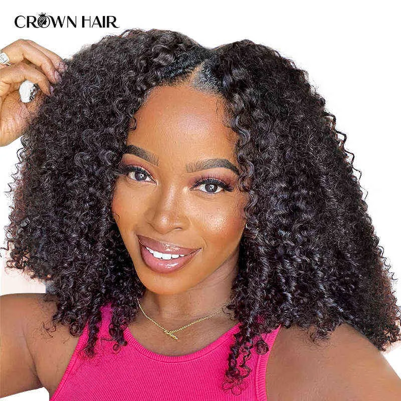 V Part Wig Human Hair Machine No Gear Out Brazilian kinky curly curly for Wome Wave Deep Gler Glueless 220707