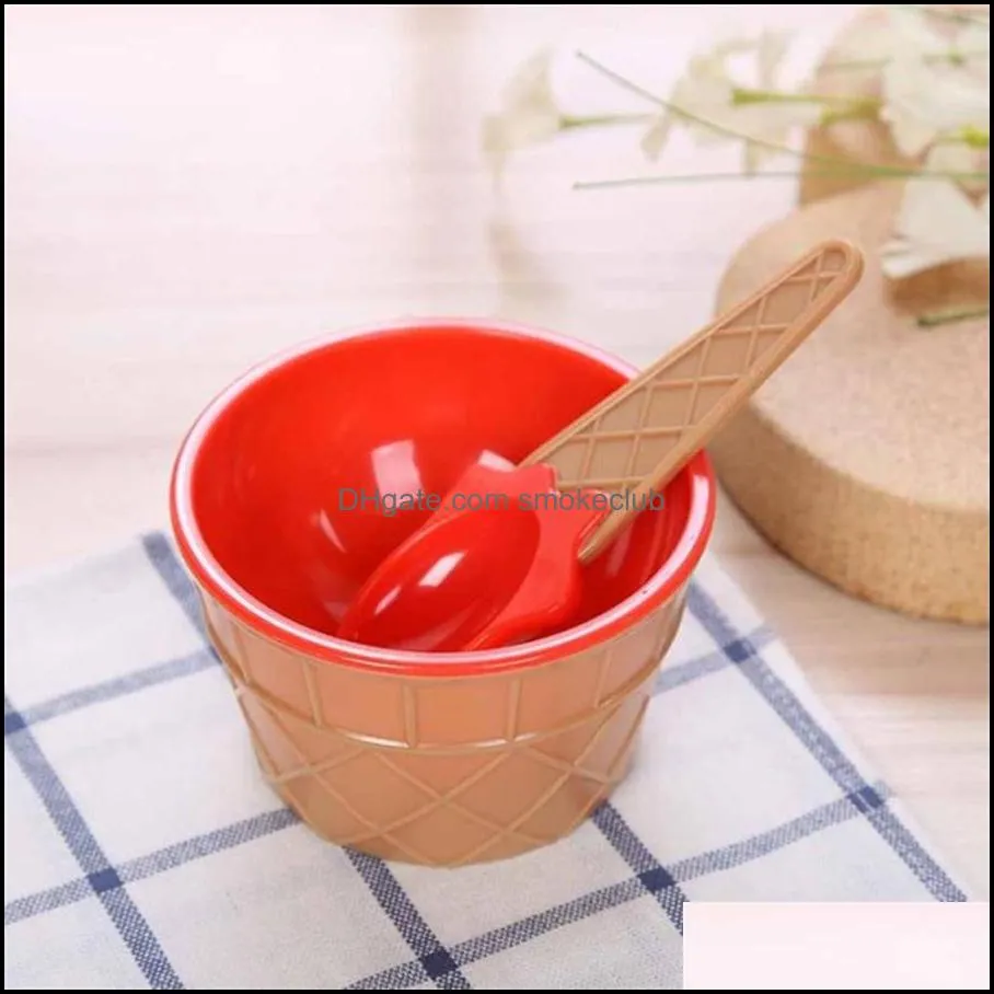 New 1Set Kids Ice Cream Bowl Spoon Set Durable Children Gifts Lovely Dessert Bowl DIY Tools