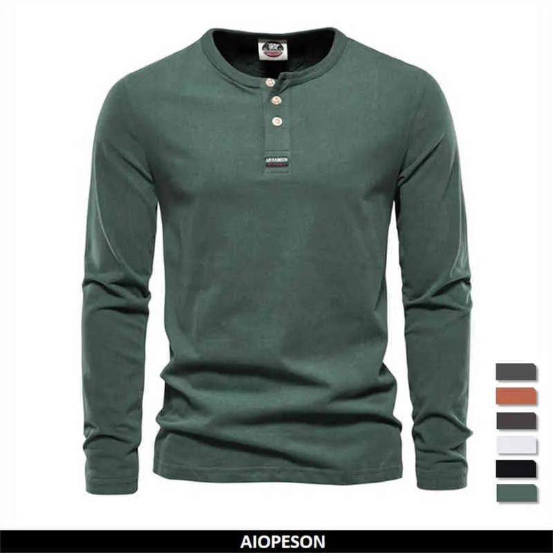 AIOPESON Henley Collar T-shirt da uomo 100% cotone tinta unita casual uomo manica lunga T-shirt nuovo autunno alta qualità top uomo T220808