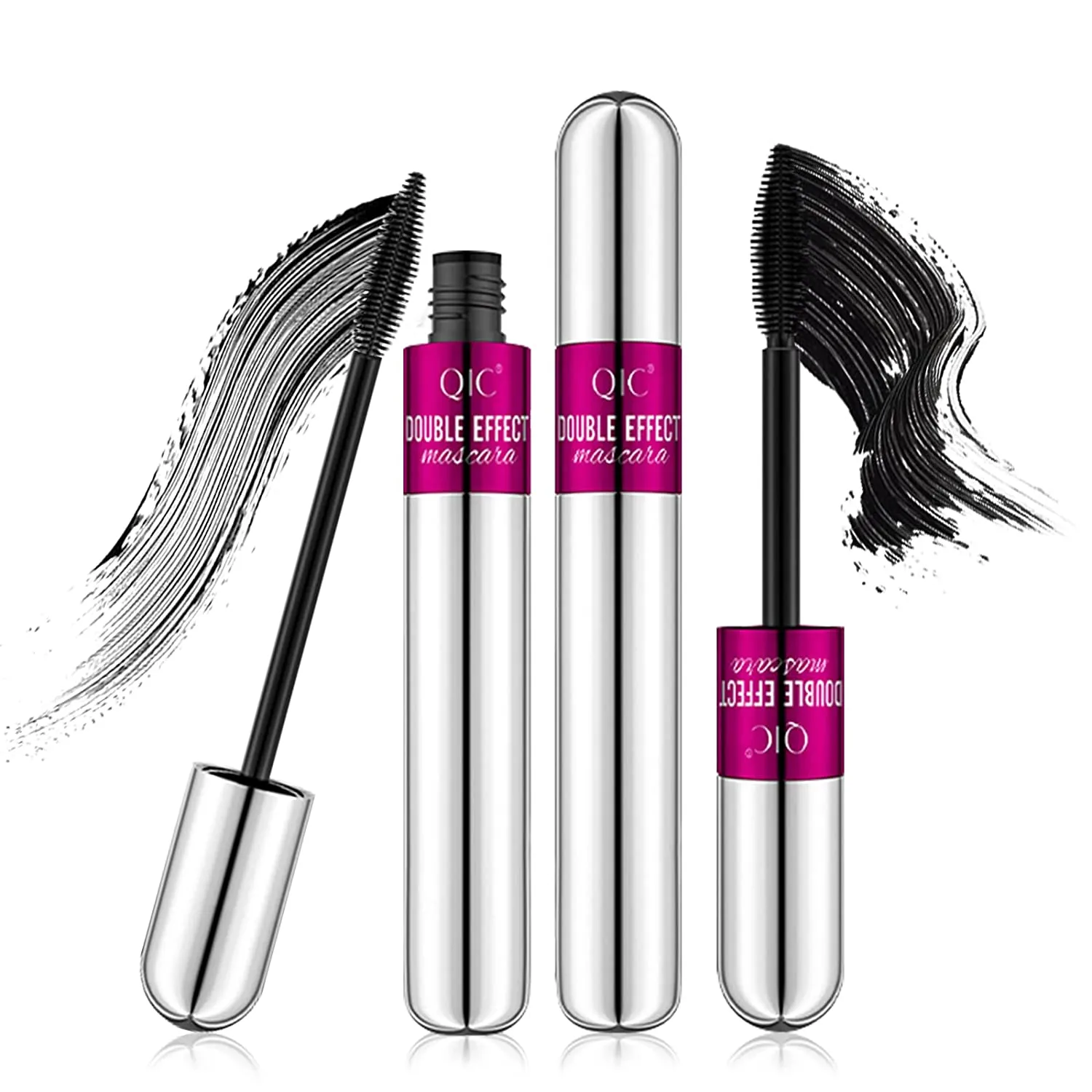 Mascara pour cils en fibre de soie 4d Mascaras imperméables 2 en 1 Noir Effet allongeant et épaississant naturel Sans agglutination Maquillage de cils super résistant longue durée