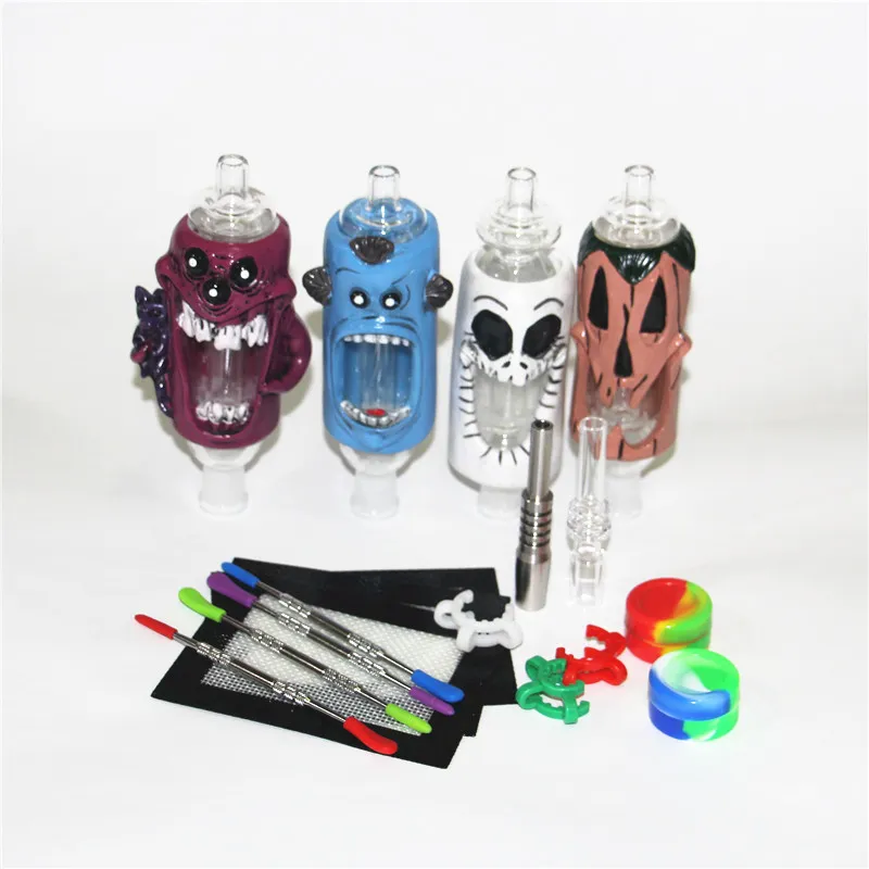 Glazen nectar kit met kwart tips Hookahs Dab Straw Oil Rigs Siliconen Rookpijp Rookaccessoires 3D Karakter NC