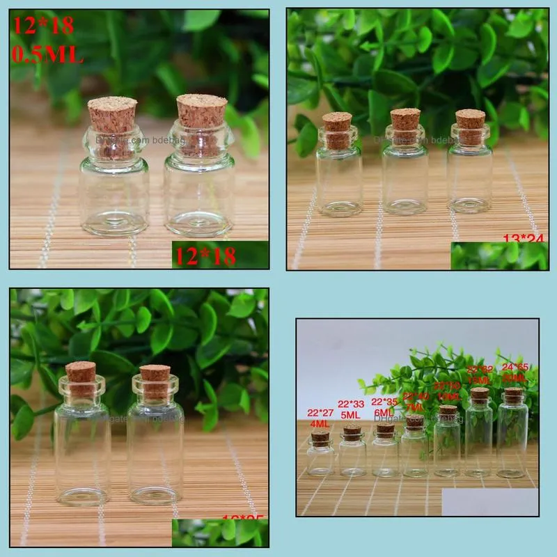 Hot Sale Small Mini Corked Bottle Vials Clear Glass Wishing Drift Bottle Container with Cork .5ml 1ml 2ml 3ml 4ml 5ml 6ml 7ml 10ml 15ml