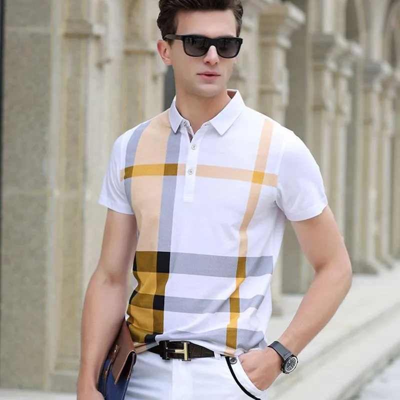 Men's Polos Summer Shirt Brand Clothing Cotton Short Sleeve Business Casual Plaid Designer Homme Breathable Plus Size