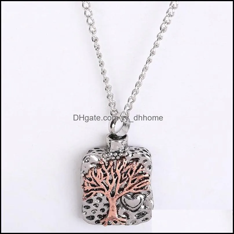 Pendant Necklaces Fashion Tree Of Life Cremation Necklace Chain Screw Perfume Locket Bone Bottle Urn Ashes Keepsake Jewelry1