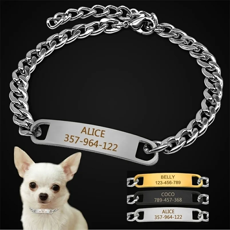 Personalized Cat Dog Chain Collar Customized Engraved Pet Collars Small Dogs Cats Necklace NamePlate Chihuahua Yorkshire 220621