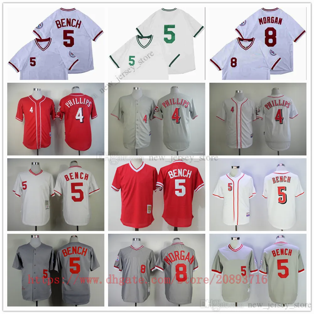 Film Vintage Baseball Jerseys zszyte 4 Brandonphillips 5 Johnnybench 8 Joemorgan wszystkie zszyte oddychające sportowe koszulki Wysokiej jakości koszulki