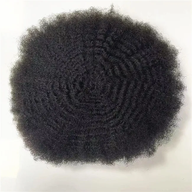 4mm afro wave male toupees Indian virgin human hair hand tied lace unit kinky curl for black men in US fast express delivery