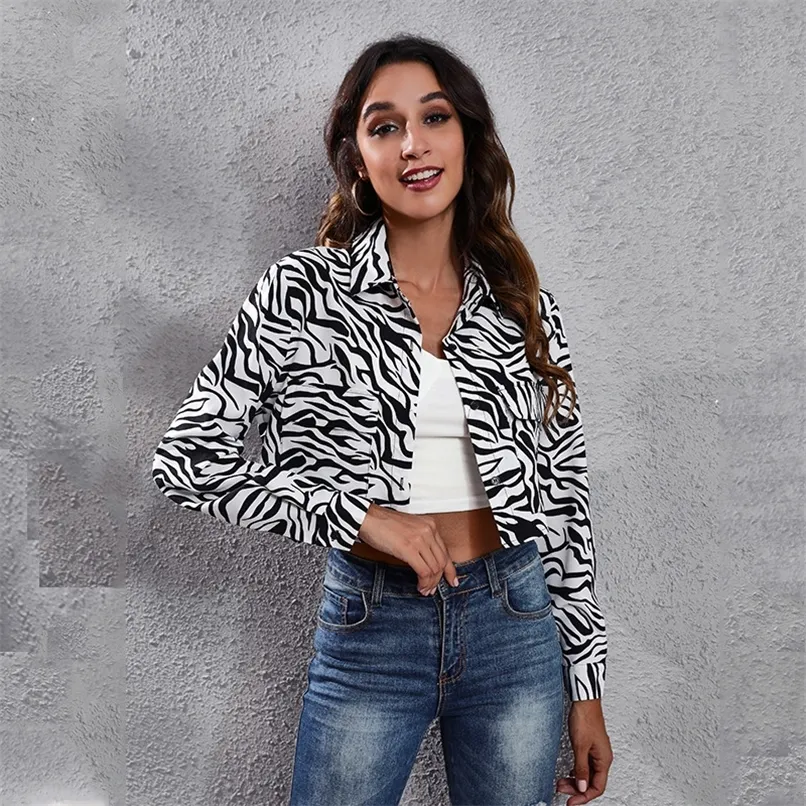 zebra jacket Women Vintage Animal Print Jeans Jacket Fashion Short Outweater Loose-Fit Long Sleeve Bomber Jackets 220815